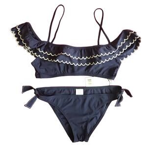 Kisuii Bikini Navy & White Two Piece Bathing Suit NWT  M